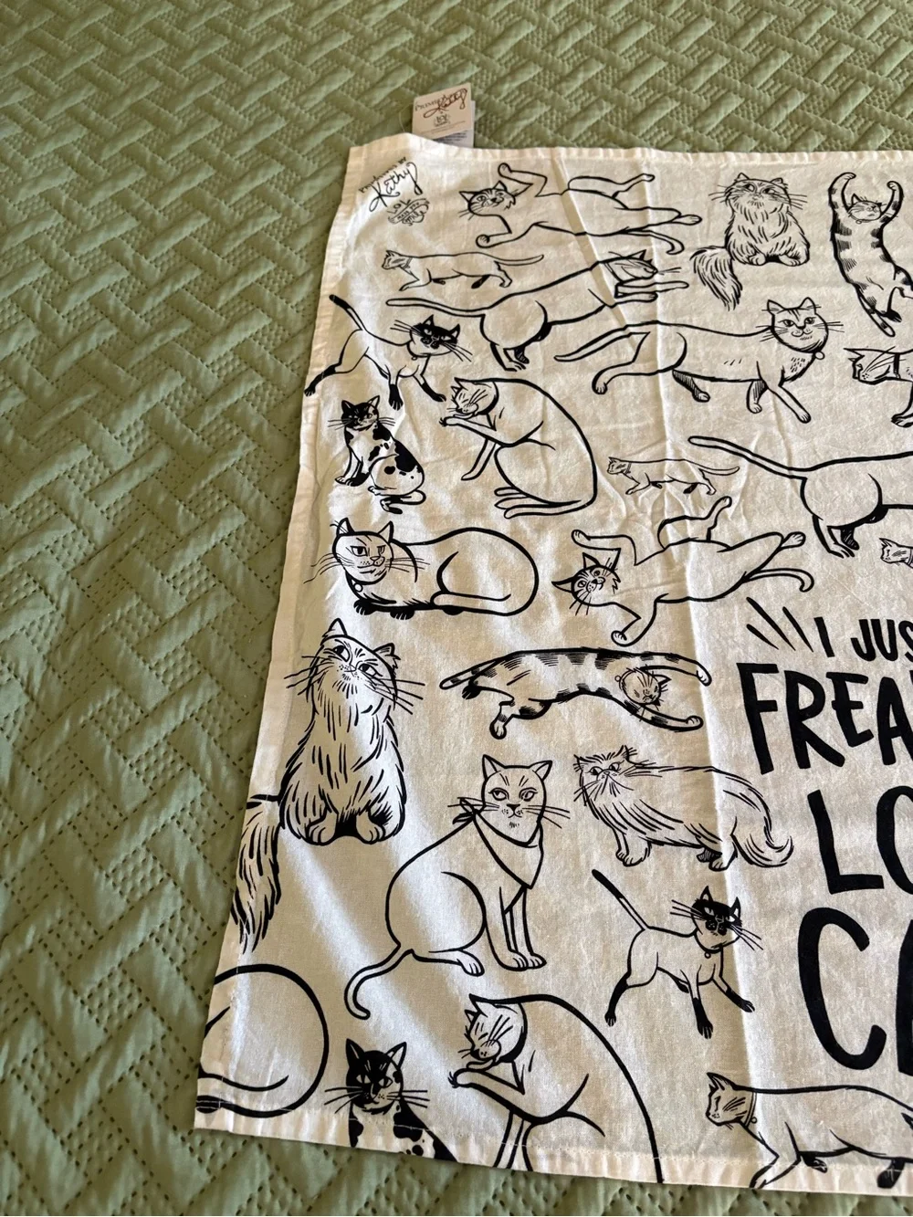 Primitives by Kathy Black and White 'I Just Freakin' Love Cats!' Kitchen Towel